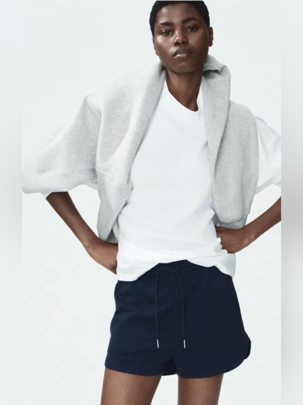H&M Navy Blue Lounge Sweat Shorts Athletic Dolphin Hem Drawstring